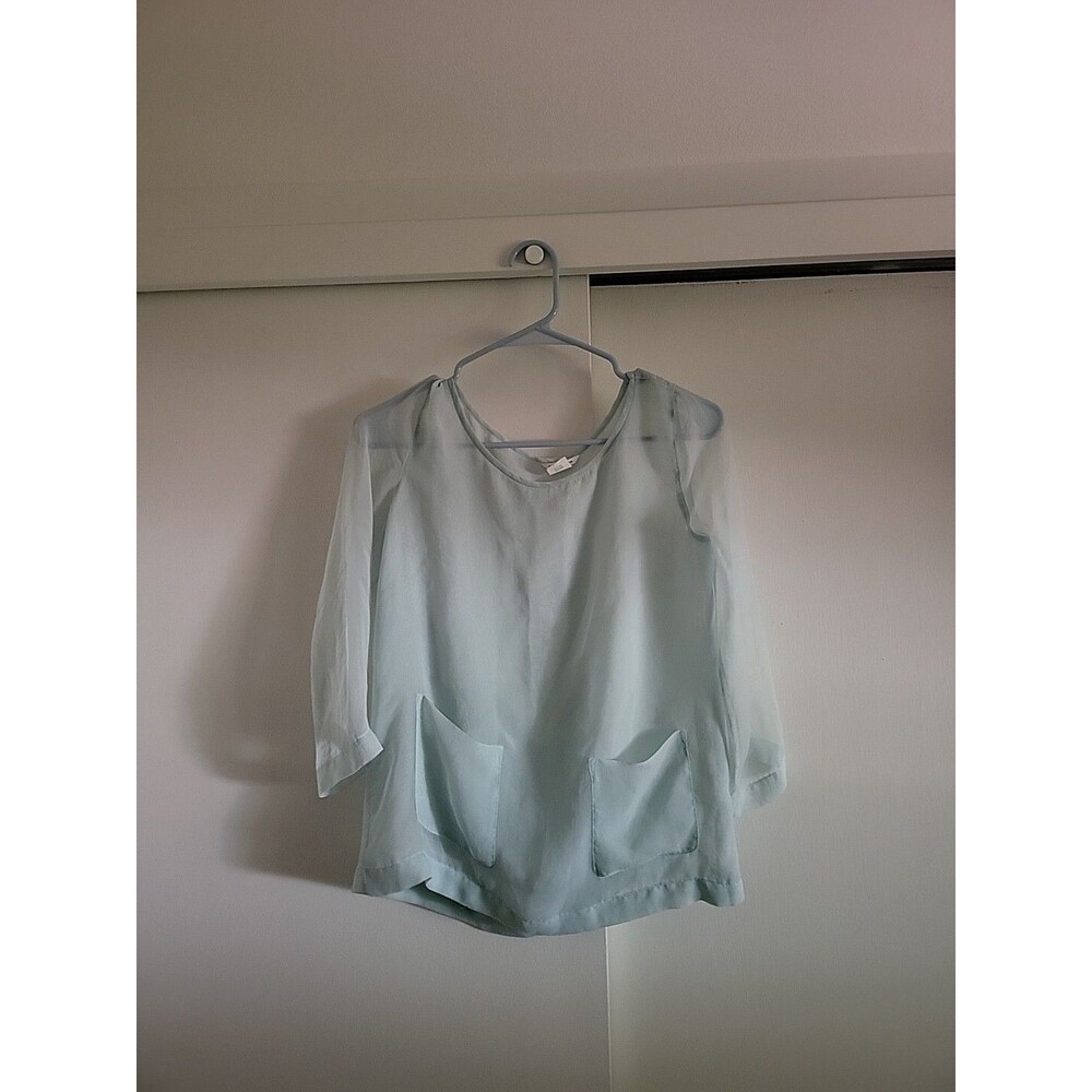 Club Monaco sheer Unlined 3/4 Sleeve top Blouse Sz Xs Green Whimsy Fairy